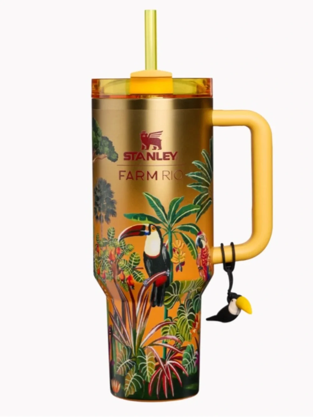NIB Stanley x Farm Rio Tropical Woods Gold Toucan 40oz Flowstate Tumbler